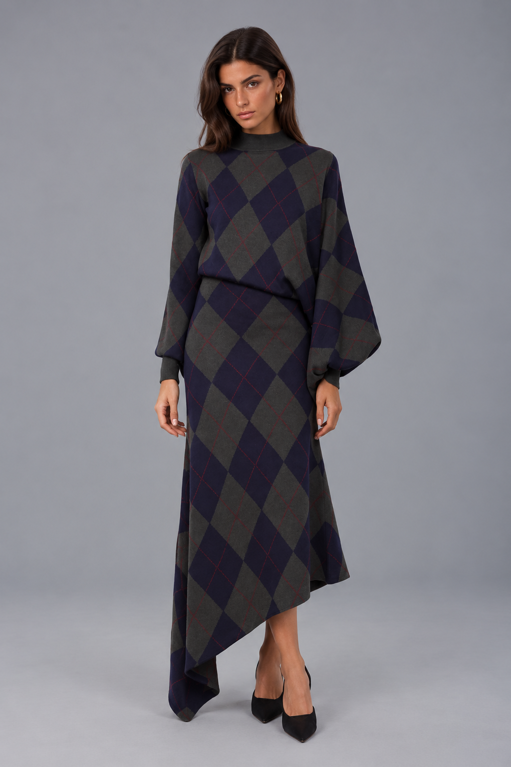 ARGYLE PATTERN DRESS - Jumper dress - navy/green