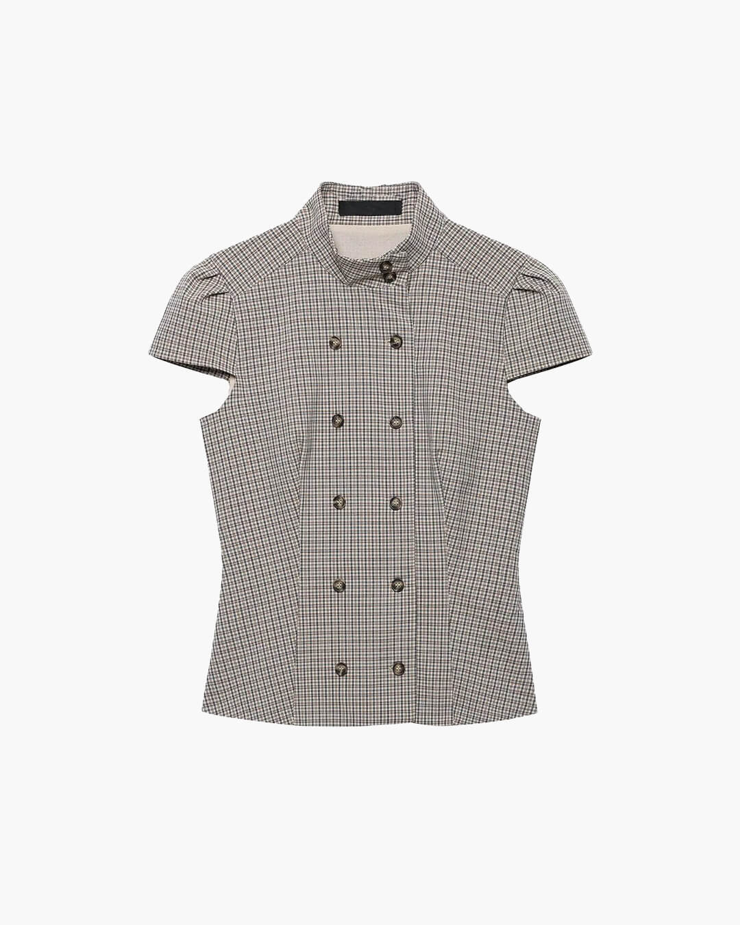 Claudia High Neck Fitted Plaid Blouse