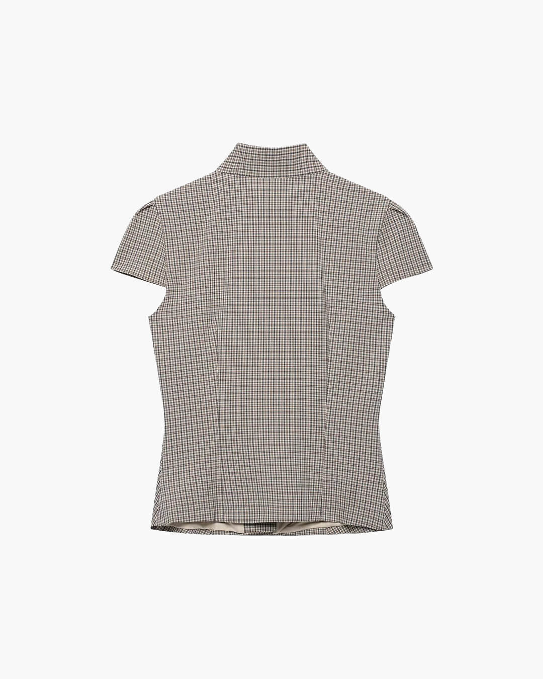Claudia High Neck Fitted Plaid Blouse