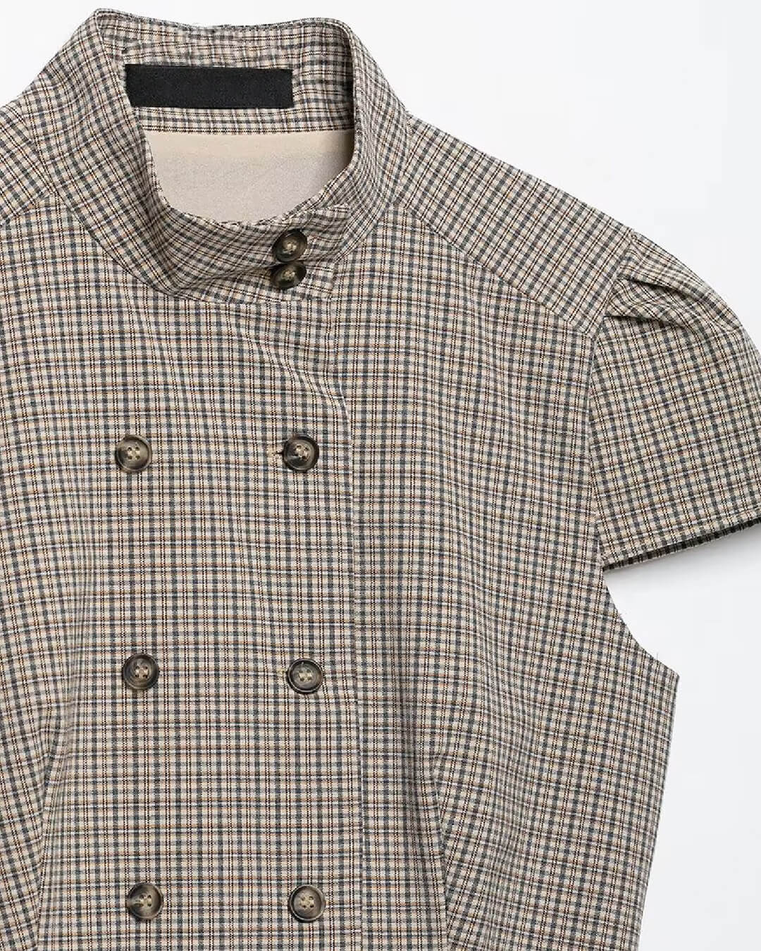 Claudia High Neck Fitted Plaid Blouse