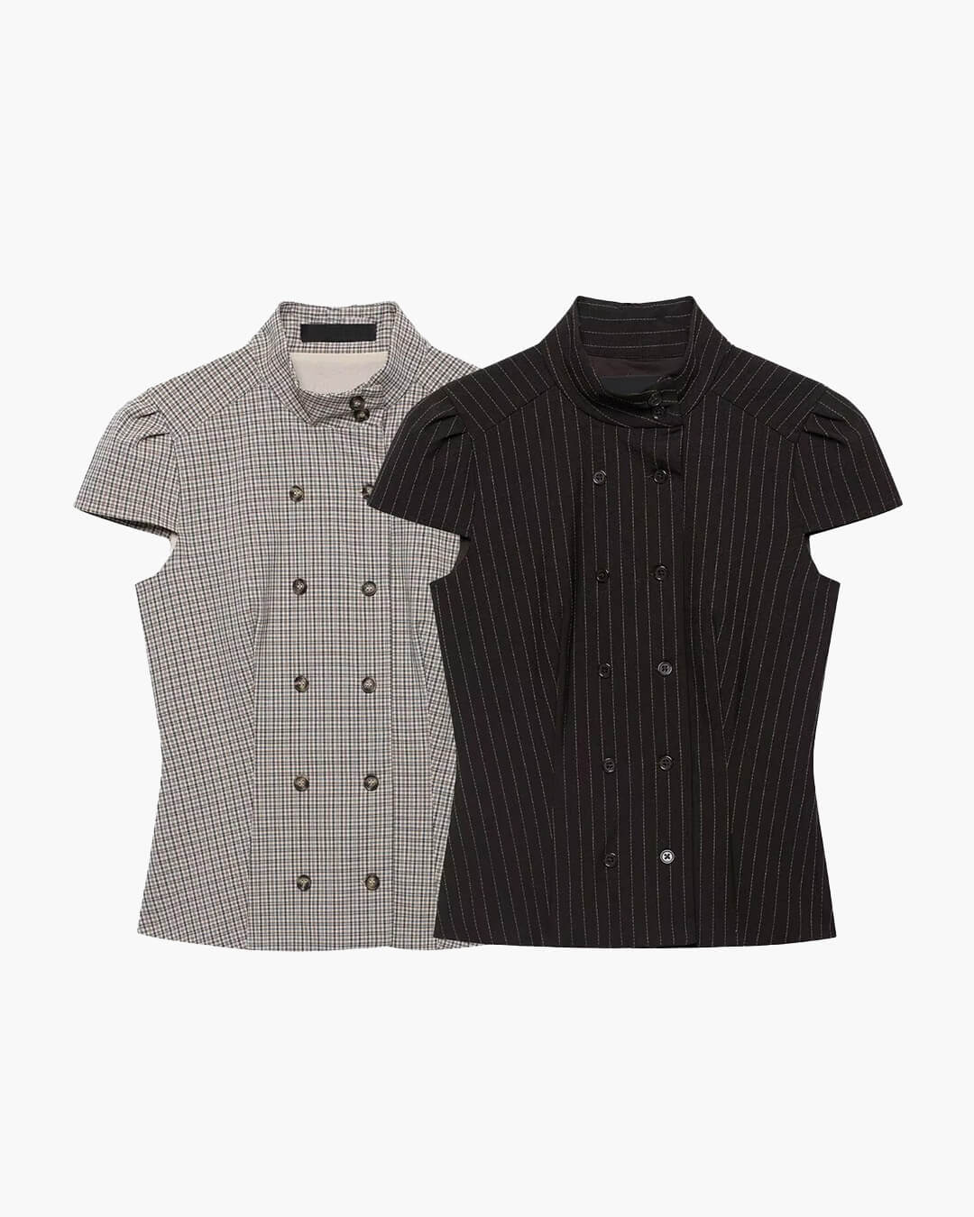 Claudia High Neck Fitted Plaid Blouse