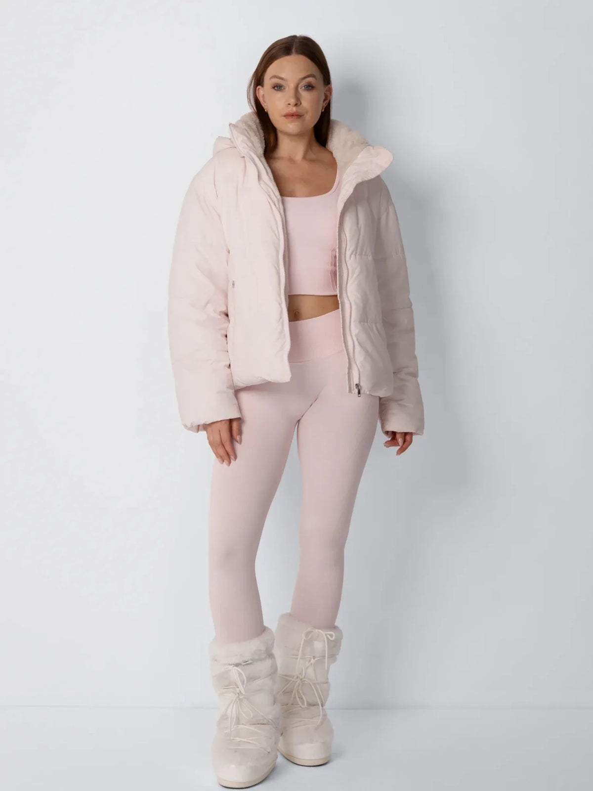 Faux Fur Lined Detachable Hooded Short Puffer Jacket