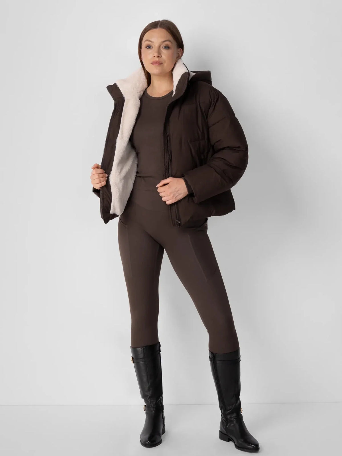 Faux Fur Lined Detachable Hooded Short Puffer Jacket