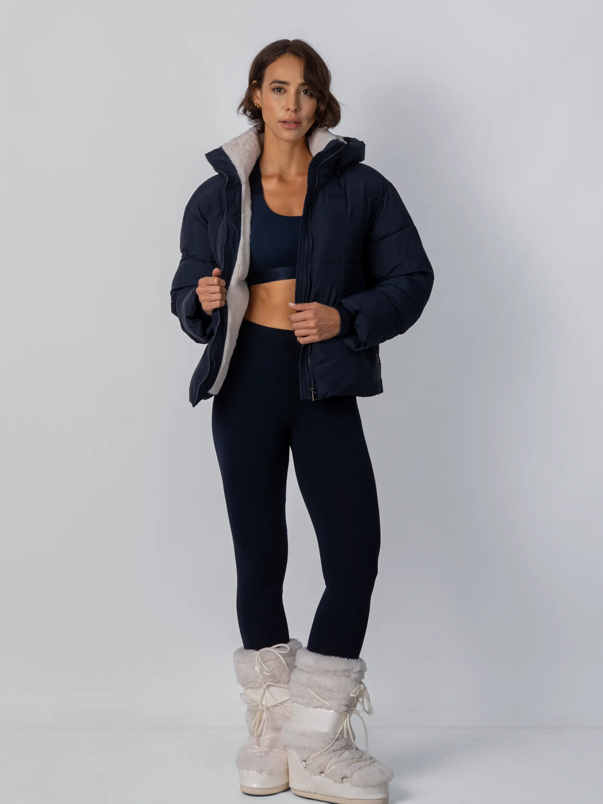 Faux Fur Lined Detachable Hooded Short Puffer Jacket