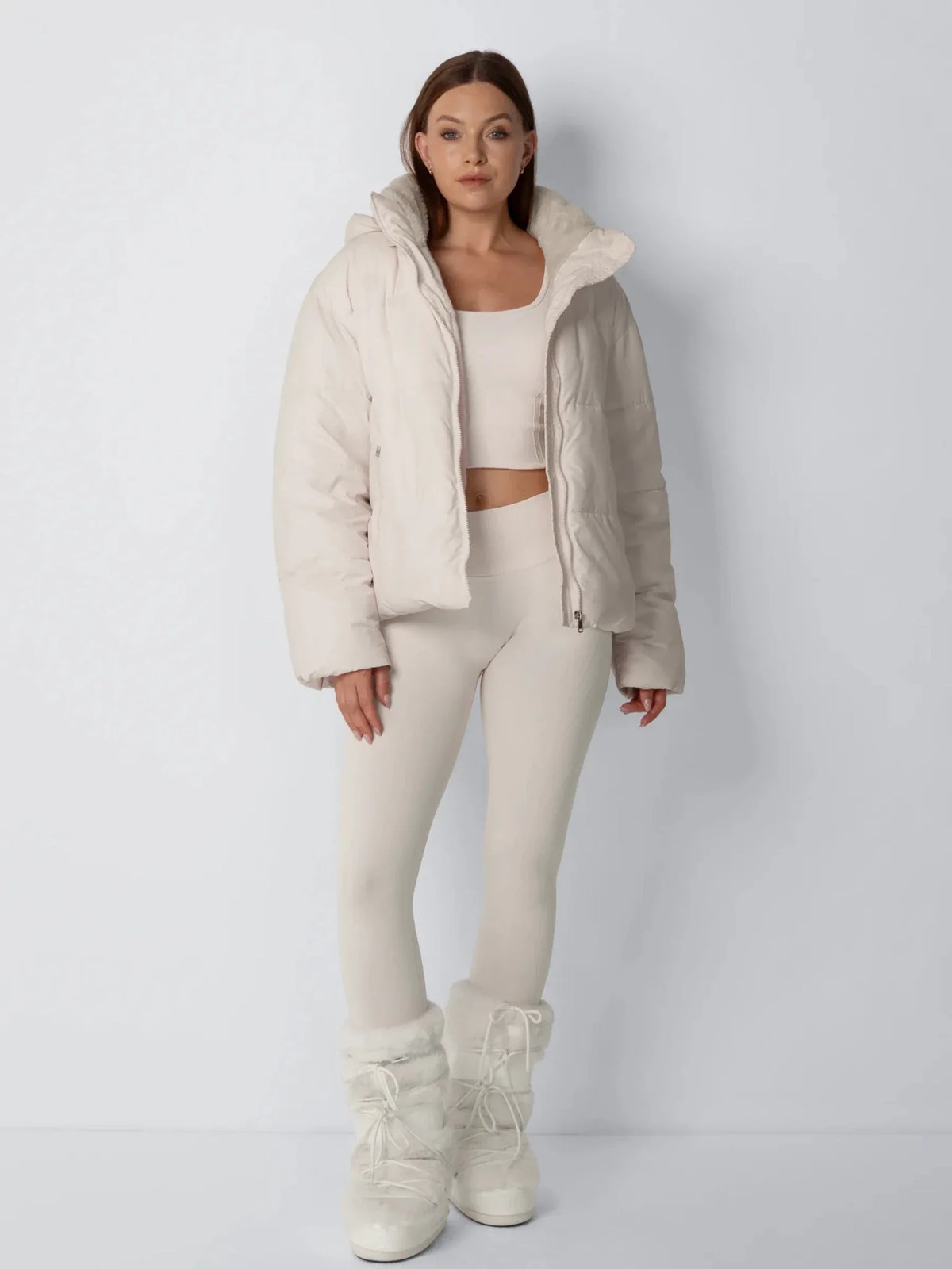 Faux Fur Lined Detachable Hooded Short Puffer Jacket