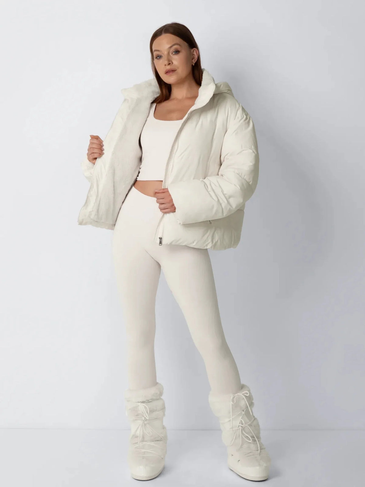 Faux Fur Lined Detachable Hooded Short Puffer Jacket