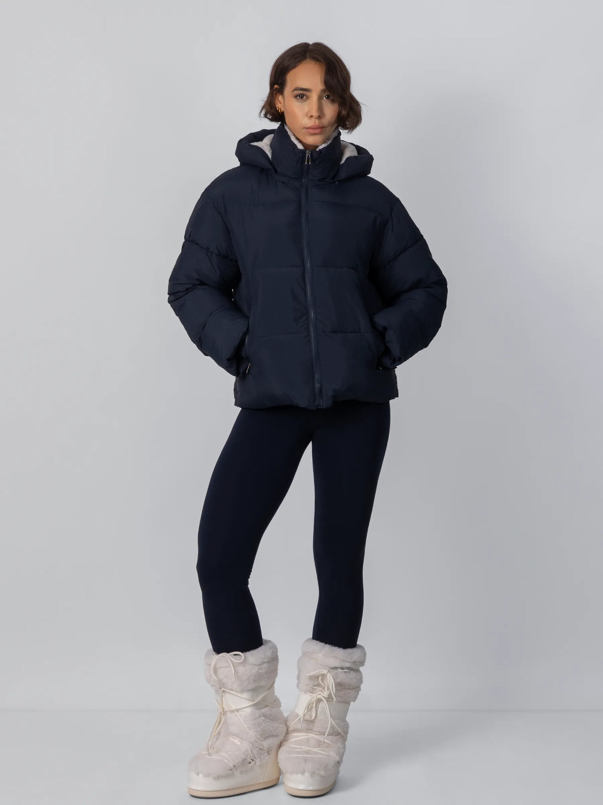 Faux Fur Lined Detachable Hooded Short Puffer Jacket