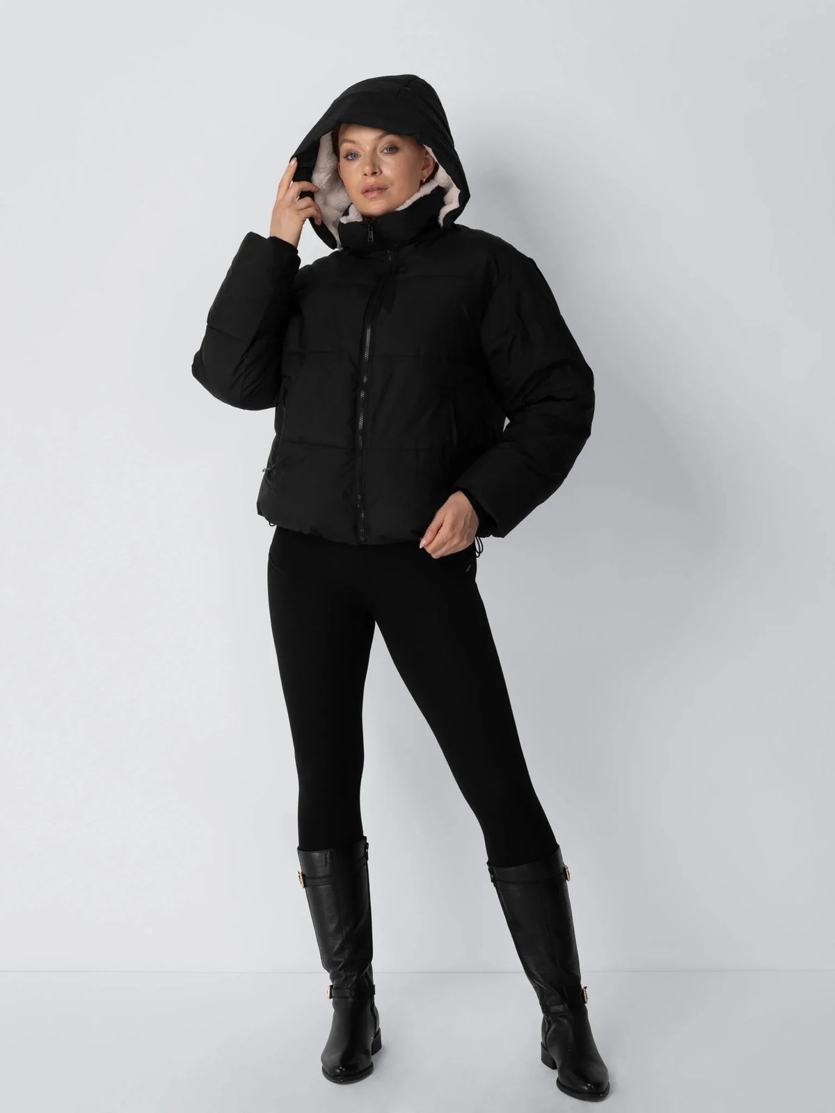 Faux Fur Lined Detachable Hooded Short Puffer Jacket