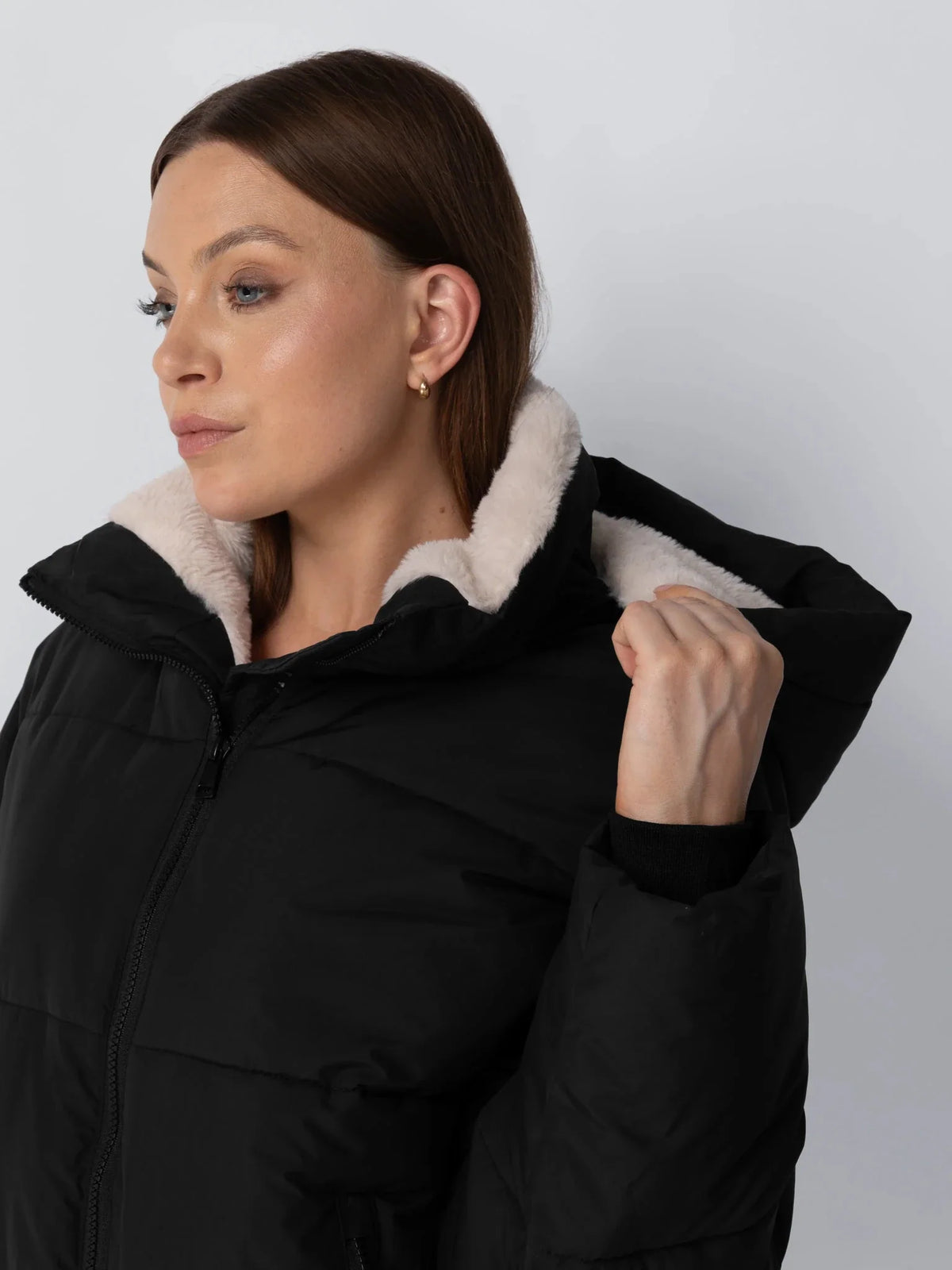 Faux Fur Lined Detachable Hooded Short Puffer Jacket