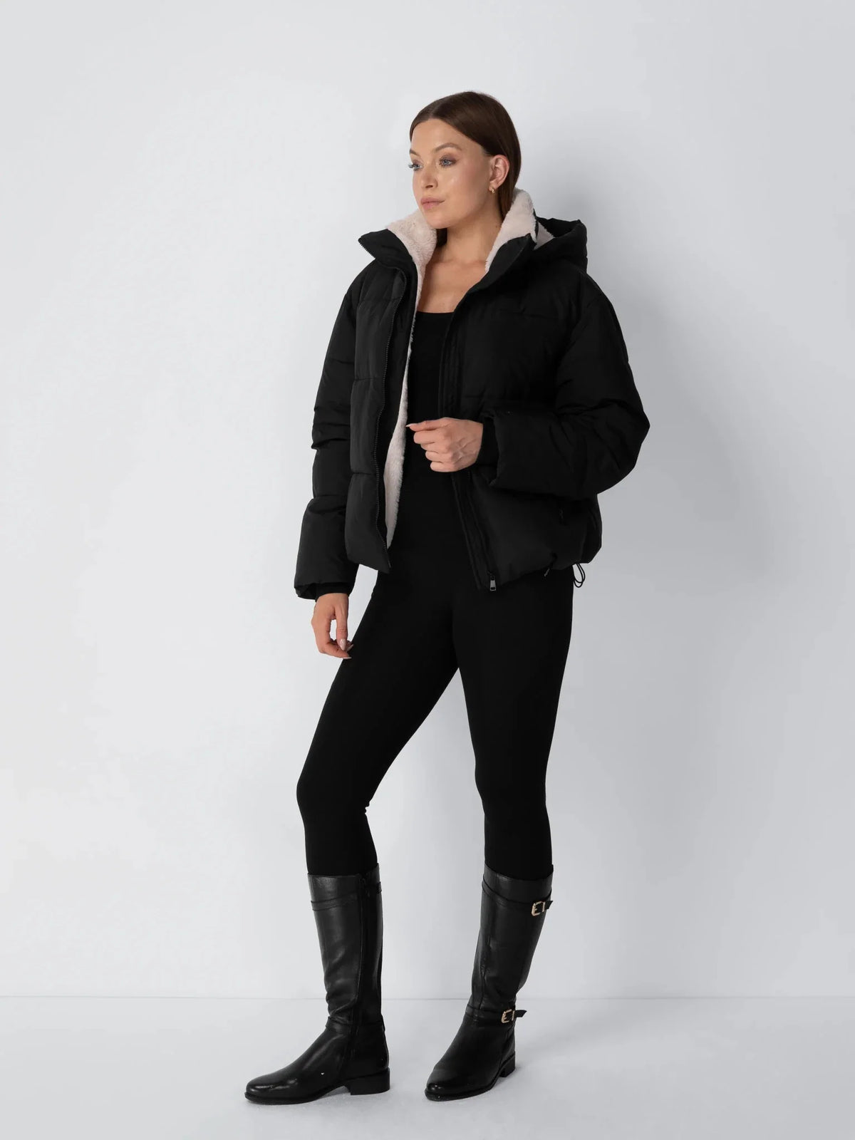 Faux Fur Lined Detachable Hooded Short Puffer Jacket