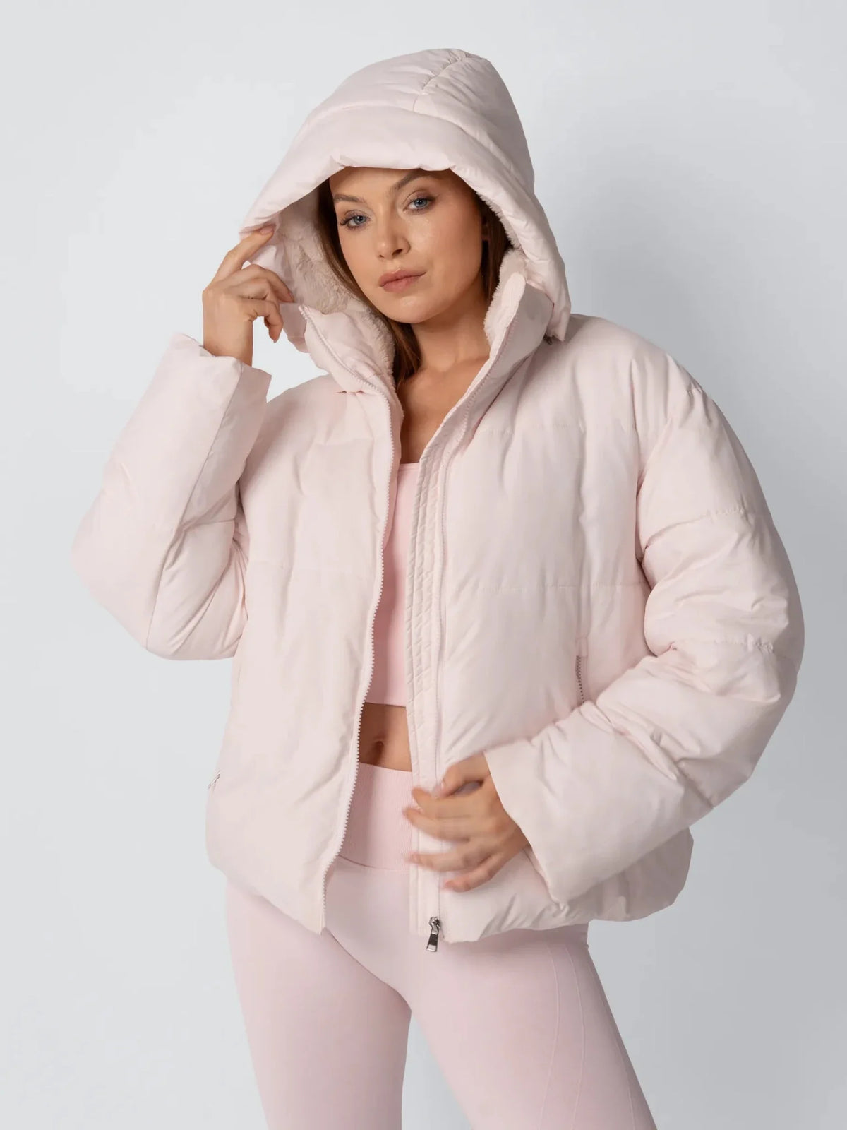 Faux Fur Lined Detachable Hooded Short Puffer Jacket